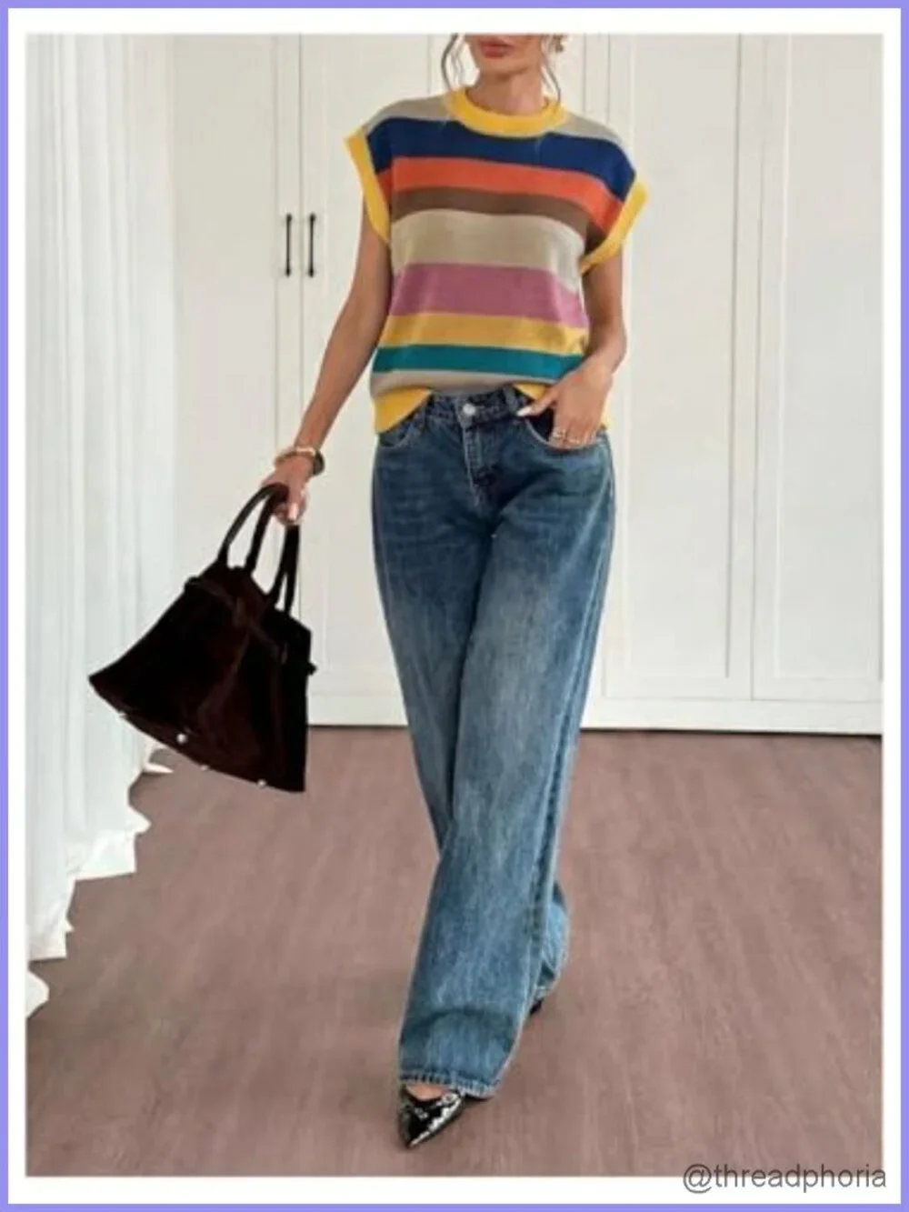 Floral Short Sleeve Knit Sweater Lightweight Viscose Crew Neck